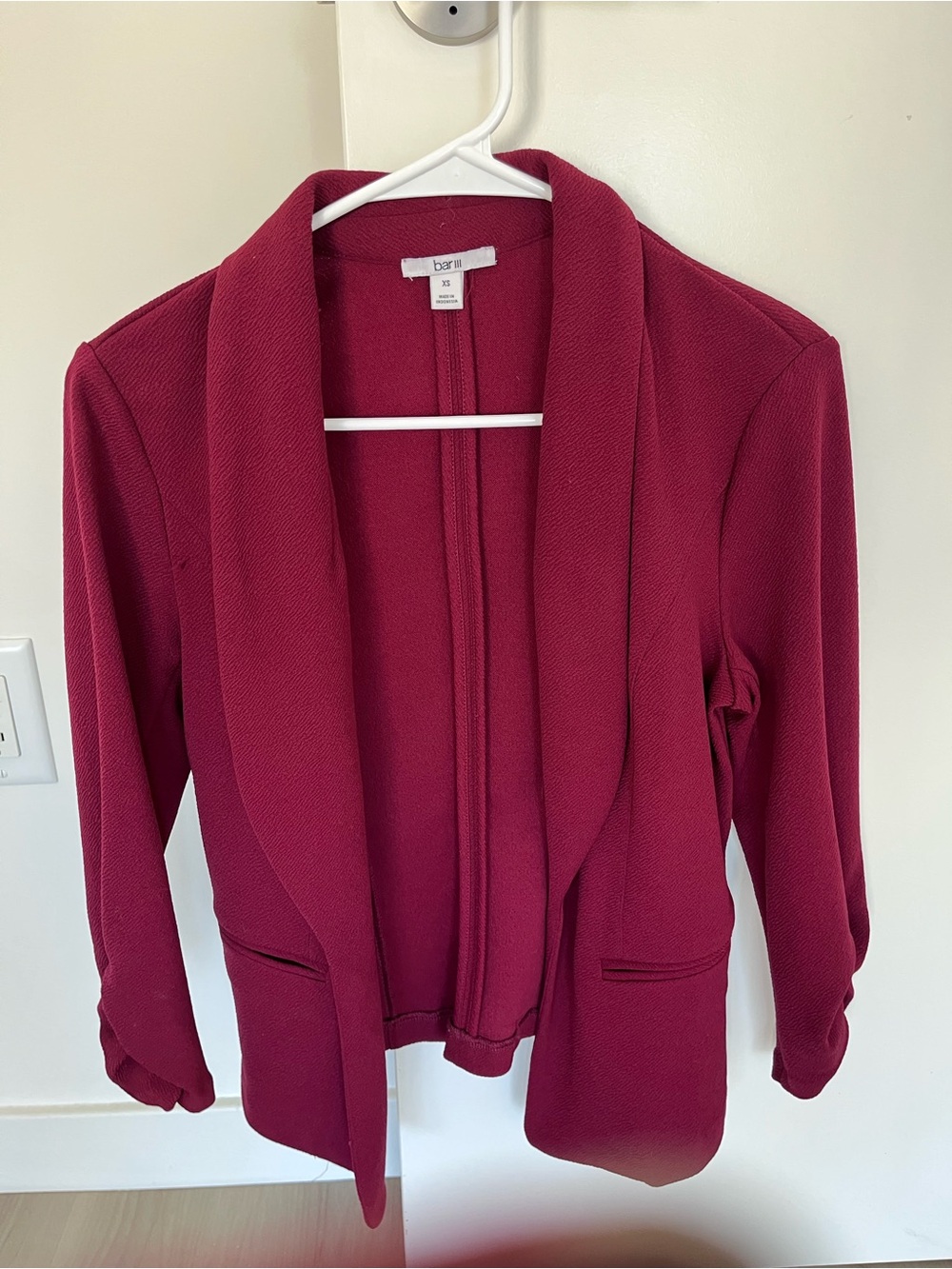 Bar III Shawl Collar Open-Front Blazer in Burgundy - Picture 3 of 3